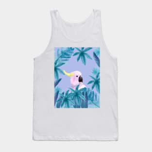 Cockatoo with tropical leaves in watercolor and a violet background Tank Top